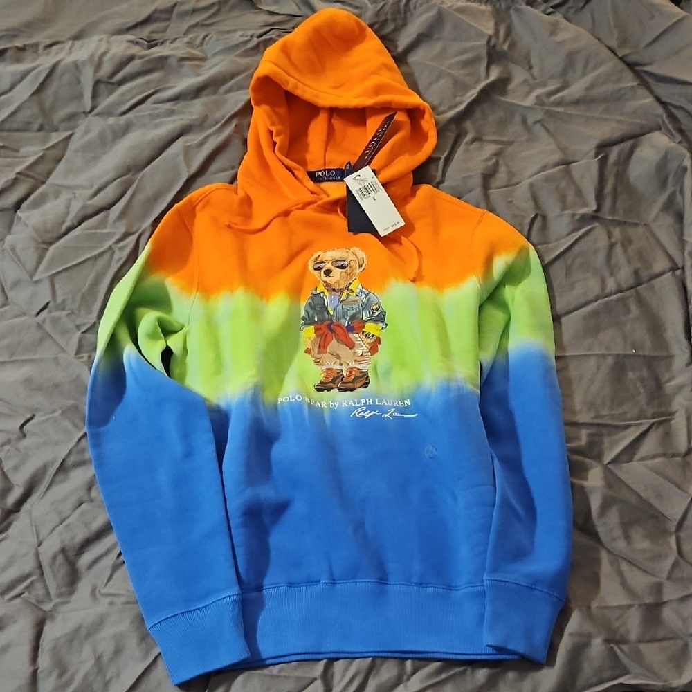 Polo Bear by Ralph Lauren Men's Orange, Green, and Blue Hoodie